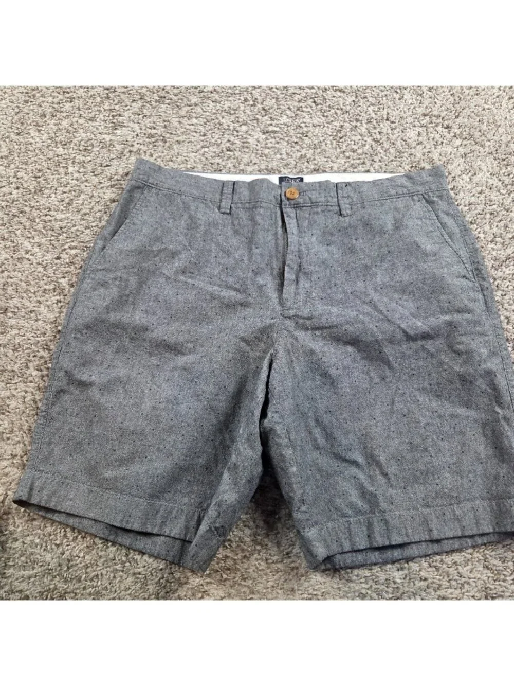 J Crew Shorts Mens 34 Gray Blue  Cotton Chino Pockets Gramercy Polka Dot Preppy